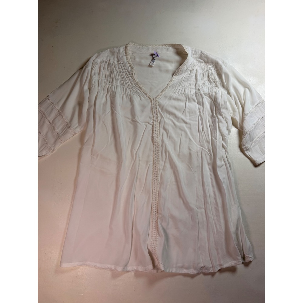 Odd Molly Tunic Blouse Women L White Excellent Boho Crochet Lace Pintuck Pleat